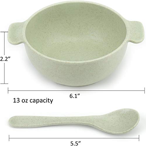 Nicunom 13 Oz Unbreakable Kids Plastic Bowls With Spoons, Reusable Cereal Bowl Wheat Straw Snacks Small Bowl Sets For Baby Kids Toddler, Microwave Dishwasher Safe, #TOP1