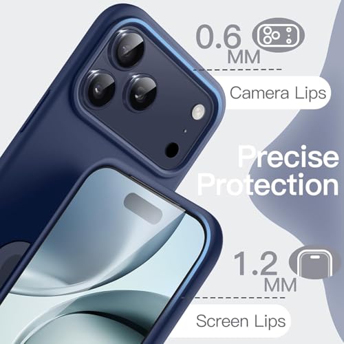 Image of Elzzi Microfiber Cover Compatible for iPhone 17 Pro Case Liquid Silicone Cases Protective Covers Shockproof Back Cover with High Raised Camera Lips (Blue)