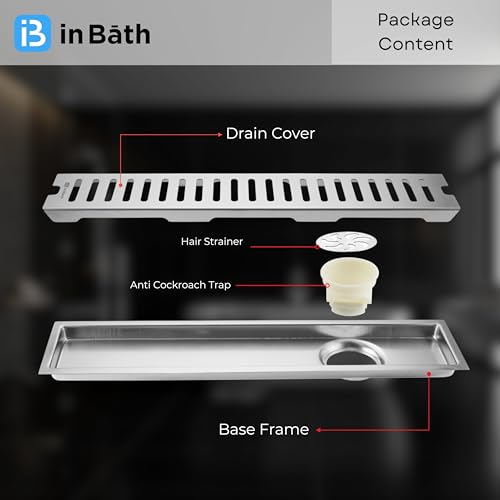 Image of InBath Classic Shower Drain Channel with Collar|Lineare Shower Drainer| Floor Drain|Stainless Steel 304 Grade| Side Hole Type (18x4 inches)