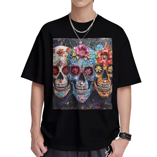 T-shirt coton col rond femme imprimé crânes de sucre pour un style décontracté