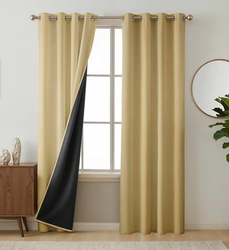 Image of Galaxy Home Decor Blackout Heavy Solid 100% Opaque Curtains for Door 7 Feet, Pack of 2, Gold (Gold, Door 7 Feet)