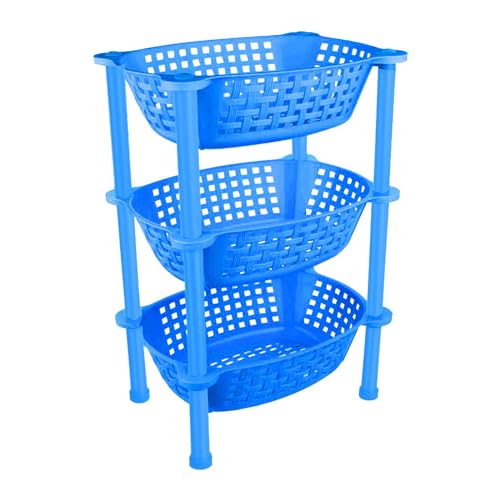 Image of Sulfar Premium Multipurpose Plastic Trolley with Dish Rack for Kitchen Vegetable Storage Basket Modern Organizer - 3 Layer Stackable Shelf Cart Kitchenware Food, Snacks, Bottles, Toys, Tiered Shelf