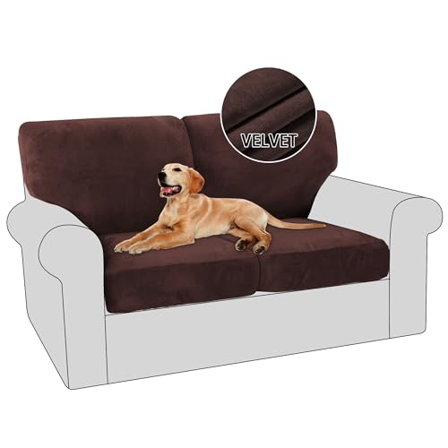PrinceDeco Velvet Sofa Covers Couch Cushion Cover,2 Seat+2 Back Cover, Brown