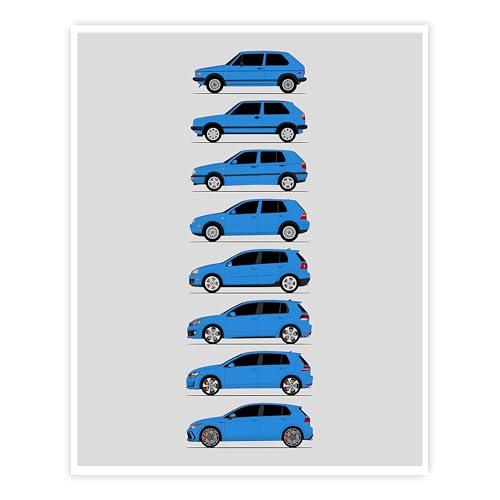 Custom Car Posters ��� �t�H���N�X���[�Q�� �S���t GTI (Volkswagen Golf GTI) �W�F�l���[�V�����Y�i�T�C�h�r���[�j�|�X�^�[ �E�H�[���A�[�g VW GTI�i�Ԏ�FMK1 - MK8�j �R�[���t�����[�u���[ 60 x