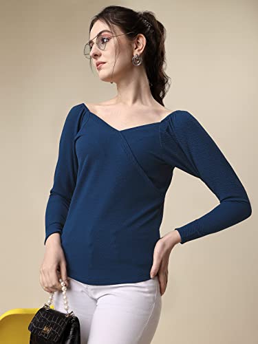 Image of Sheetal Associates Women's Solid Regular Fit Polyester Long Sleeve Classy Casual Top
