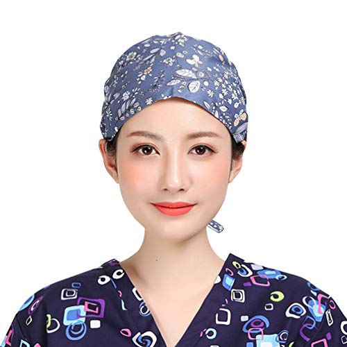 PRETYZOOM Surgical Scrub Cap Flower Pattern Cotton Adjustable Scrub Hat Medical Doctor Nurse Cap Bouffant for Women Men