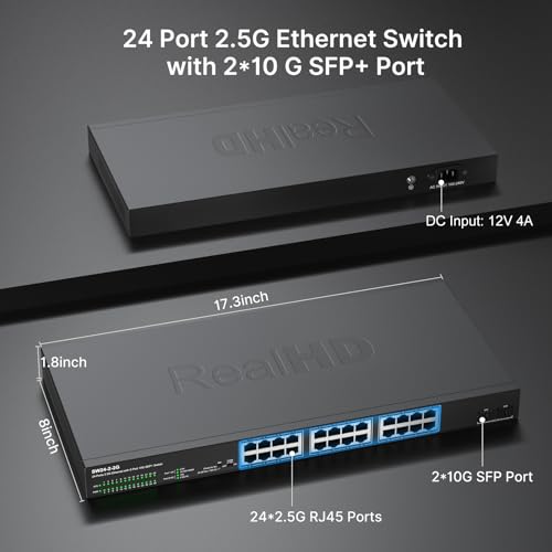 Image of 24 Port 2.5G Web Managed Ethernet Network Switch 24 x 2.5 Gigabit | 2 x 10G SFP+ | Work with 10-100-1000Mbps Devices | 160G Bandwidth | Fanless Quiet Metal Internet Switch | Rack Mount