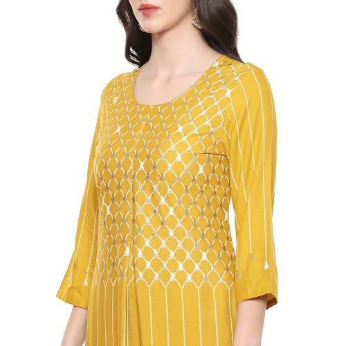 Image of BIBA Women Rayon Flex Straight Printed Suit Set