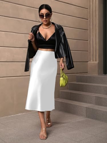 Image of KATECLO Women's Satin Midi Skirt High Waist Elegant A-Line Slip Skirt | Soft Silky Casual