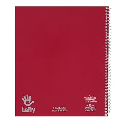 ROARING SPRING Lefty Spiral Notebook, Left-Handed One Subject Notebook, 11" x 9", 100 Sheets, College-Ruled, Perforated, Assorted Saranac Covers, Made in USA