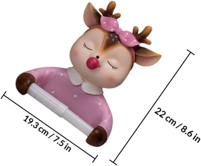 Cartoon Deer Wall-Mounted Toilet Paper Holder, Cute Roll Paper Shelf Tissue Rack, No-Drill Decorative Bathroom Storage Accessory for Toilet image 2