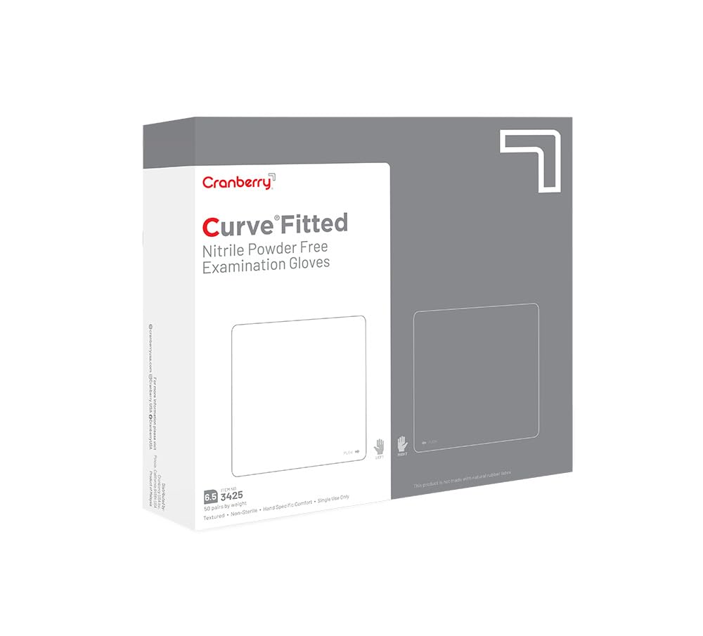 Cranberry USA Cranberry Curve Fitted White Nitrile Exam Gloves, Case of 1000, Size 8.0, 3.5 Mil