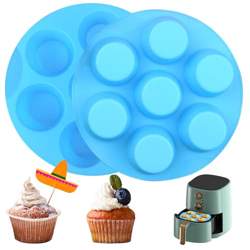 Air Fryer Egg Bites Mold, Set of 2, 14 Cups Nonstick Air Fryer Silicone Cupcake Pan for Baking, Food Grade Air Fryer Muffin Pan for Tart Quiche, Blue