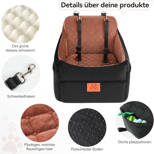 GL GLENSLAVE Hunde-Autositz für kleine/mittlere Hunde, Hundeautositz mit Dicker Polsterung unter 35 Pfund, Abnehmbarer, waschbarer Autositz für Haustiere (schwarz/braun)