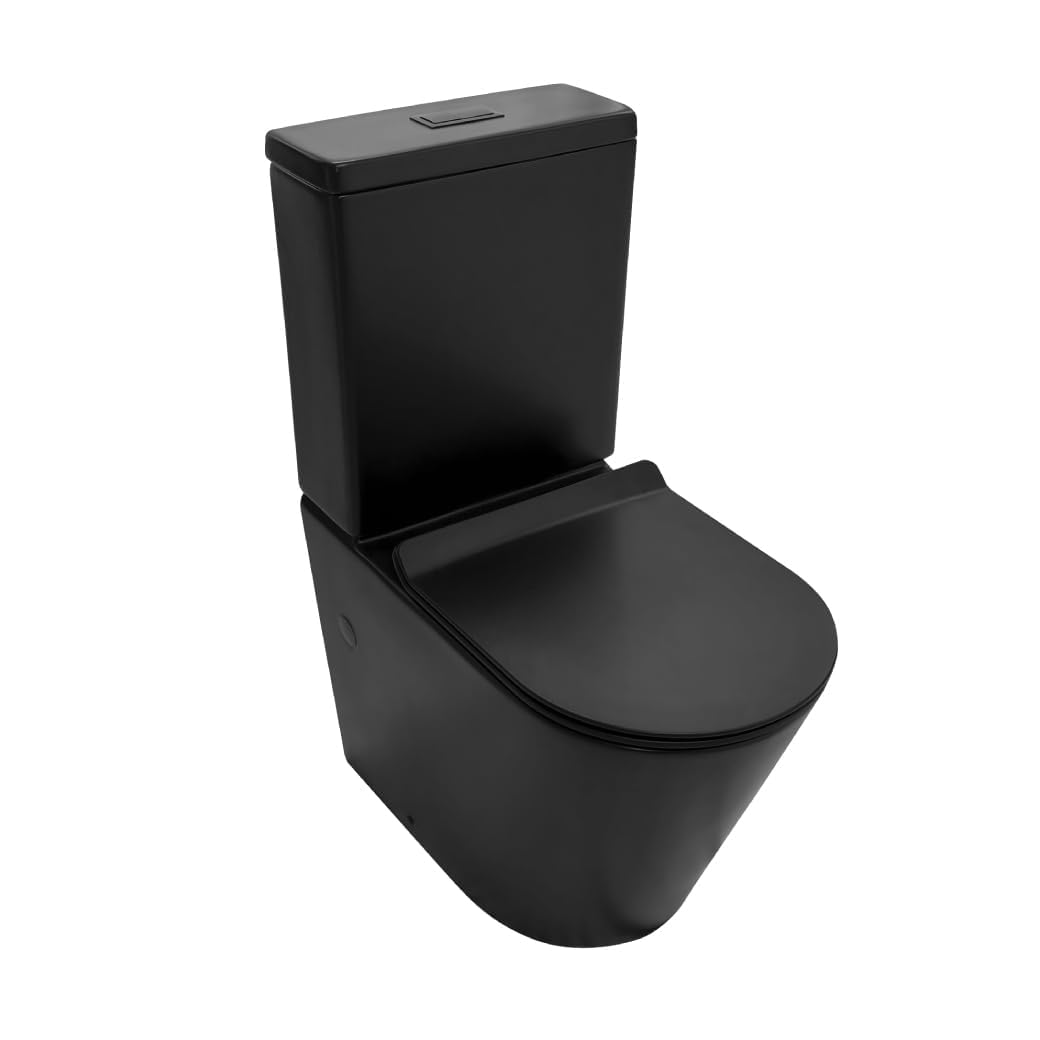Inodoro, Inodoro NEGRO, Inodoro Completo, Wc Inodoro COMPLETO, Vater para Hogar, Sistema RIMLESS Antibacteria, Tapa Dura Extrafina Amortiguada, Salida Dual