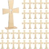 Beeveer 24 Pieces Wood Crosses for Crafts Catholic Wooden Crosses Bulk for Baptism Unfinished Wooden Cross for Centerpieces Wall Decor Wood Standing for First Communion Baptism, 8 x 5 Inch