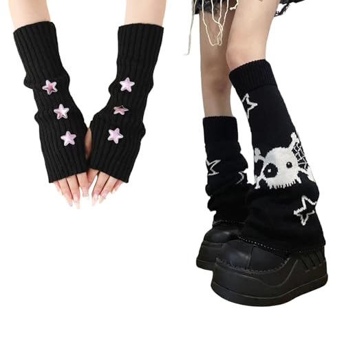 Star Arm Warmers Print Two Side Wear Leg Warmers Set Y2k Girls Japanese Kawaii Harajuku Accessory