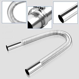 Dokpav 60CM/ 23.6 Inch Exhaust Pipe Flex Kit, 2.5CM/ 1 Inch Inner Steel Exhaust Clamps Bracket, Stainless Steel Diesel Parking Gas Vent Hose, Portable Pipe Silence for Air Diesels Car Heater Kit