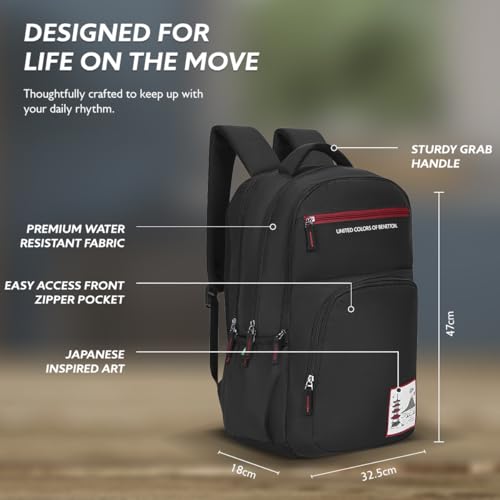 Image of United Colors of Benetton Unisex High-School Backpack BENTON | 3-Compartment Large Capacity Bag with Game Changer Graphics | Backpack for School Girls and Boys | 37L Capacity