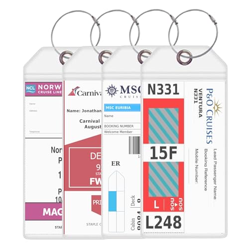 Portaetiquetas de equipaje de crucero para P&O [4 unidades] – Plástico resistente al agua y duradero con bucles de acero – Se adapta a todos los barcos P&O para cruceros en 2024, 2025 y 2026 –