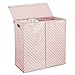 mDesign Extra Large Upright Double Laundry Hamper Basket with Hinged Lid and Handles - Portable and Foldable for Compact Storage in Baby Nursery, Kid Bedroom, Playroom - Pink/White Polka Dots