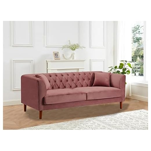 Vente-unique - Sofá Chesterfield de 3 plazas de Terciopelo Rosa Pastel Arsene