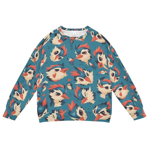 JUNZAN Cartoon Woodpecker Blue Kids Girls Pullover Hoodie Fleece Kids Hoodies Boys Party 4T