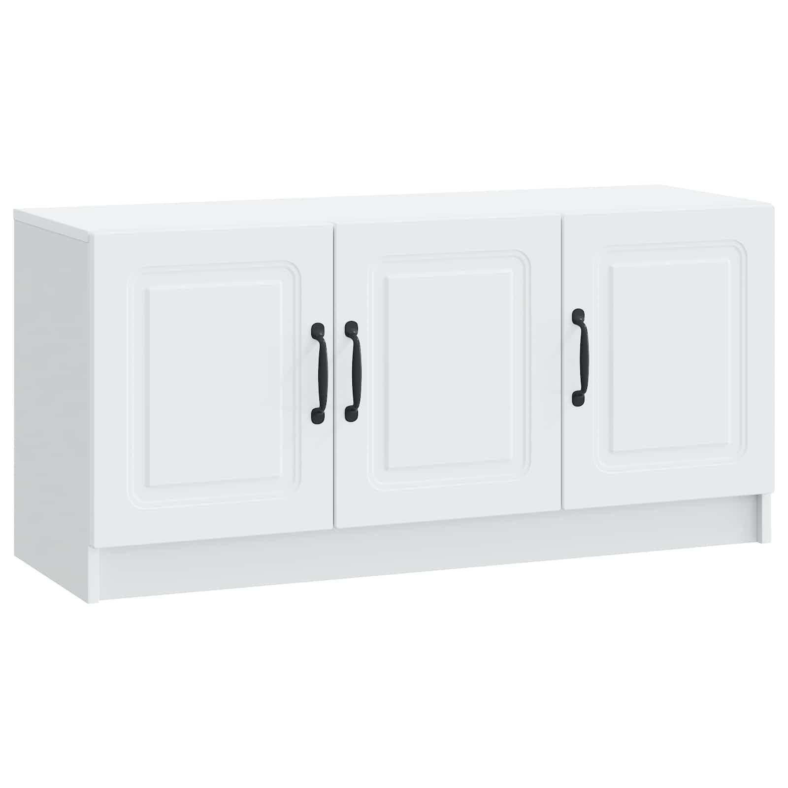 Mobile TV Bianco 99x34,5x47cm in Legno Ingegnerizzato | Consolle bassa con 3 ante e maniglie per organizzare decoder e accessori nel soggiorno o in camera da letto.