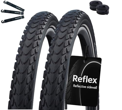 maxxi4you 2 x Schwalbe Marathon Mondial Performance Fahrradreifen RaceGuard E-50 Schwarz/Reflex 42-622 (28 x 1.60) + 2 Schwalbe SV17 Schläuche inkl. maxxi4you Reifenheber