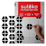 Suteka Nordic Tile Semi Permanent Vinyl Decal Set - 30 Piece Geometric Corner Home Decor Tattoos, Scandinavian Octagon Pattern Design for Mugs, Tiles, Walls & Smooth Surfaces