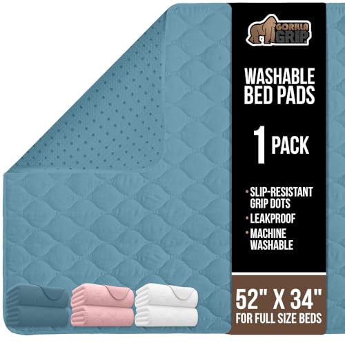 GORILLA GRIP Washable Underpads, Waterproof Reusable Heavy Absorbency Incontinence Bed Pads, Leak Proof Toddler Mattress Pad, 52x34 Slip Resistant...