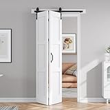 FREDBECK 42x84 White Bifold Barn Doors 3 Panles PVC Surface and Hardware Included