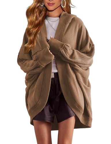 Image of Womens Oversized Cardigan Hooded Open Front Sweatshirt Drop Shoulder Long Sleeve Fall Jackets Outwear