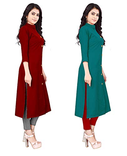 Image of NATEK Women's Cotton Straight Plain Kurtis Combo Pack of 2