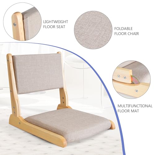 Image of Japanese Floor Chair with Back Support, Foldable Meditation Chair, Legless Tatami Chair with Cushion, Floor Seat for Living Room, Bedroom, Bay Window (1, Gray)