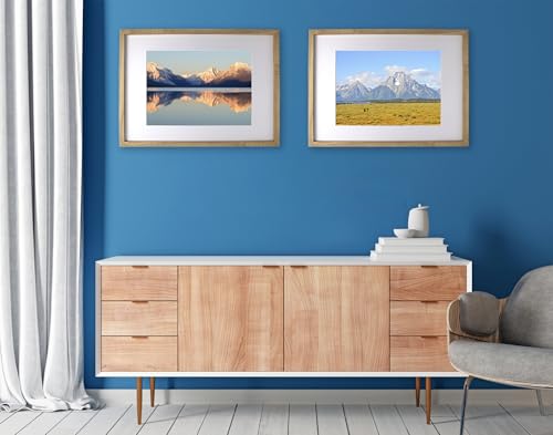 Natural Wood Effect A2(42x59.4cm) Boxed Picture Frames Set of 3 with Mounts for A3(29.7X42CM), A3 boxed photo frames 3pack,A2 Oak Wooden Effect Poster Frame with Mount for A3 photo - Image 5