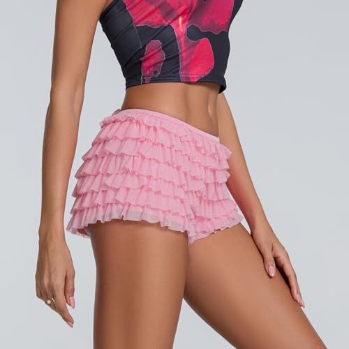Image of Women Lace Layered Micro Shorts Cotton Soft Y2k Cute Fairy Pajamas Bottoms Low Rise Bloomers Panties