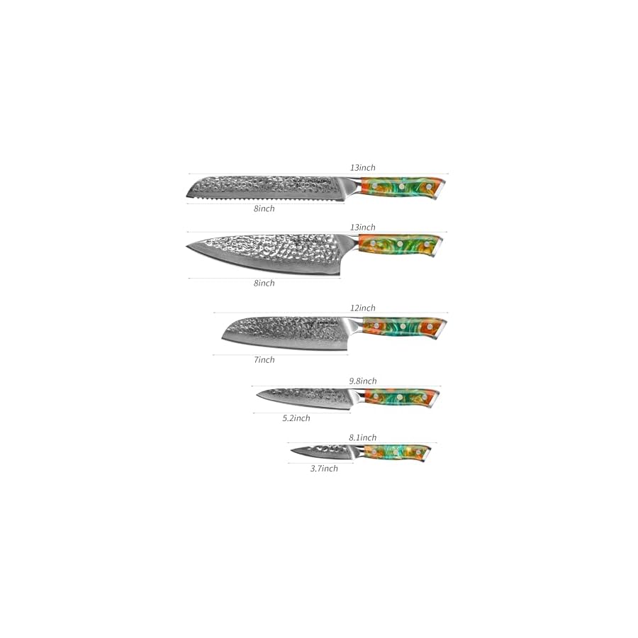 SANMUZUO Kitchen Cooking Knife Set - 5 Pieces Chef Knives- Forged Damascus Steel & Resin Handle - Yao Series