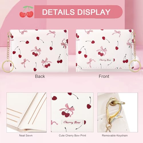 Image of Sunwel Fashion Cute Coquette Bow Wallet with Key-chain for Women Girls | Bow Print Wallet Card Holder ID Window