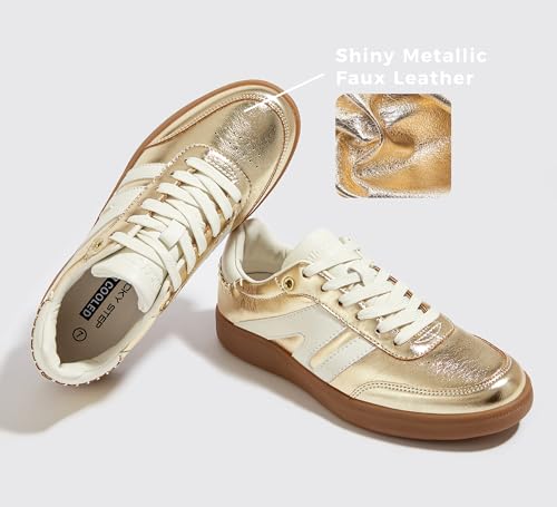 Image of LUCKY STEP Women Classic Retro Gum Sole Fashion Sneakers Casual Tennis Skate Shoe Genuine Leather Walking Footwear Anti Slip Trainers