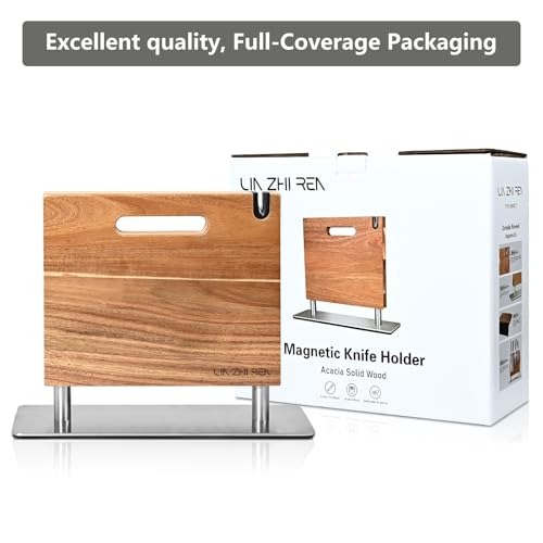 LIN ZHI REN Magnetic Knife Holder Block, Double-Sided Powerful Magnetic Knife Holder Suitable for Kitchens, Solving Utensil Display Issues (430 Stainless Steel + Acacia Wood) - Image 7
