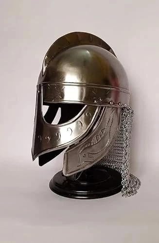 Viking Norman Helmet with Chain Mail Medieval Armor Replica | Steel & Brass Material, Adult Unisex, Halloween Cosplay, Celtic Style, Wipe Clean Care
