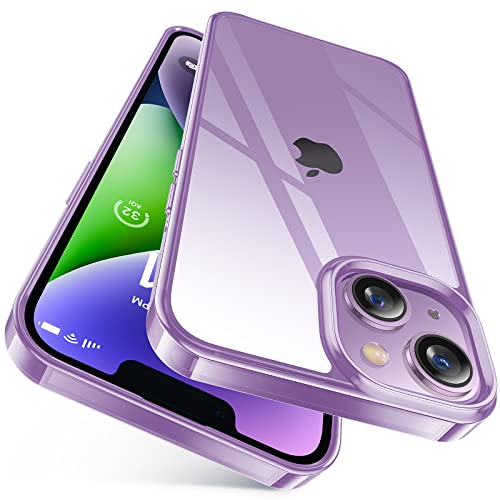 TORRAS Diamond Clear Case for iPhone 15 Plus & 14 Plus, Anti-Yellowing, Military Grade Protection, Shockproof Hard Back Slim Case, Purple