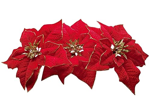 M2cbridge Artificial Christmas Flowers Red Velvet Poinsettia Floral Picks for Christmas Wreath Tree Ornaments(6pcs Large Red) - Image 4