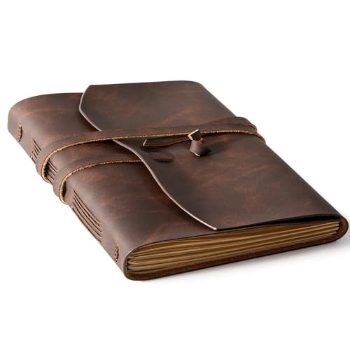 Image of RILIHO Leather Journal Notebook - Genuine Leather Journals for Writing 8x10 Inches, Large Size Vintage Journal For Men and Women, Artist,Travel Journal, Dark Brown