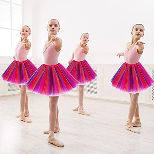 Sibba Sparkle Rainbow Tutu Skirt Ballet Dance Skorts 3 Layered Tulle Outfit Role-Playing Cosplay Birthday Princess Christmas Party Decoration for Girls Toddler 2-7 Years Sports Clothing (Pink)