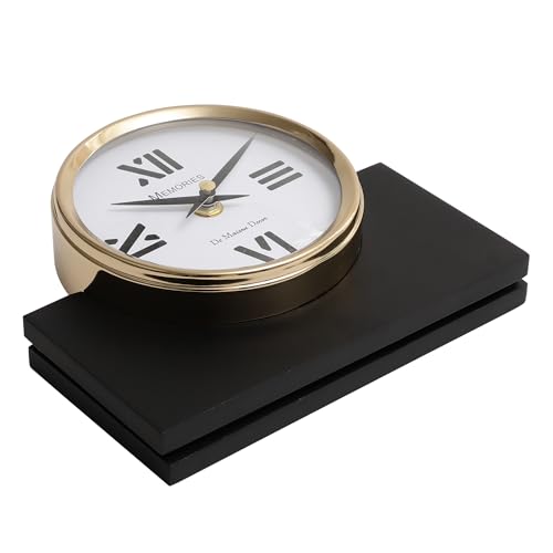 Image of Decor de Maison Handcrafted Marbellic Table Clock for Kids Room, Bedroom, Study Table, Office Desk | Classic Non-Ticking Tabletop Battery Operated Analog Desk Clock (Gold, Varner Table Clock)