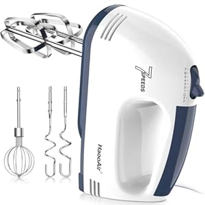 Haooair Elektrischer Handmischer, Kompakter 7-Gang Mixer, Spülmaschinengeeignetes 5 * 304 Zubehör, Mischt verschiedene Zutaten, Anfänger und Bäcker