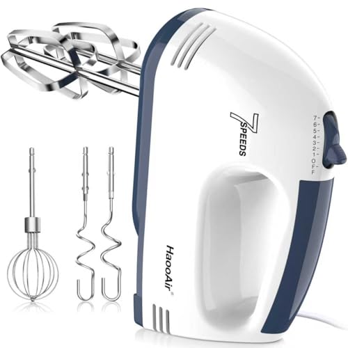 Haooair Elektrischer Handmischer, Kompakter 7-Gang Mixer, Spülmaschinengeeignetes 5 * 304 Zubehör, Mischt verschiedene Zutaten, Anfänger und Bäcker