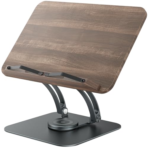Tounee Book Stand for Reading, Adjustable Book Holder with 360° Swivel Base, Foldable Cookbook Stand Recipe Book Holder with Elastic Page Clips for Music Scores, Recipe, Tablet, Laptop-Gray by tounee - Used condition - US$22.05